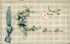 CPA Fantaisie Bonne Annee Colombe Fleurs 