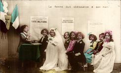 VINTAGE POSTCARD the Woman owes Obeissance has Her Husband Mariage children