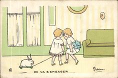 VINTAGE POSTCARD One Goes Sengager Enfants Illustrator