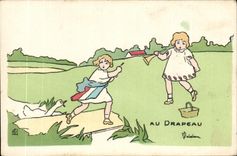 VINTAGE POSTCARD With the Flag Children Illustrator