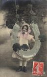 VINTAGE POSTCARD Fantaisie child Horseshoe Trefles