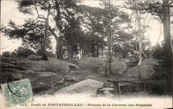 VINTAGE POSTCARD Drill of Fontainebleau Plate of the Cave of the Brigands