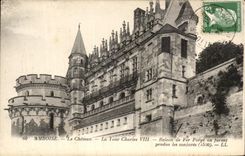 La POSTAL Amboise de la VENDIMIA el castillo el balcon del hierro labrado de Charles VIII de la torre o fue colgada entreat los