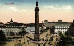 VINTAGE POSTCARD Darmstadt Louisenplatz put Ludwigsaule