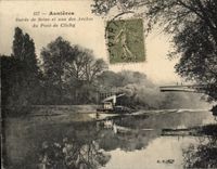 VINTAGE POSTCARD Asnieres Edges of the Seine and One of the Arches of the Bridge Clichy Boat