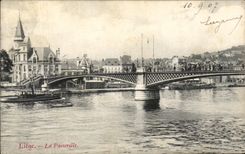 VINTAGE POSTCARD Liege the Footbridge Boat barge