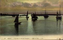 CPA Brest Vue Dans Le Port Du Commerce Effet De Nuit Bateaux