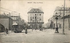 CPA Brest Place Des Portes Tramway
