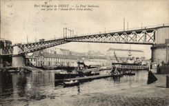 CPA Port Militaire De Brest Le Pont Natioanal Vue Prise De L Avant Port Bateau