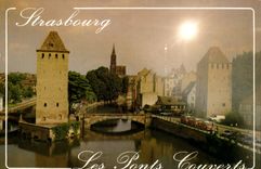 MODERN CARD Strasbourg L it and Covered Bridges