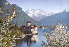 CPM Chateau de Chillon et dents du midi en avril