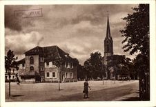 VINTAGE POSTCARD Kehl has the Rhine Place Market and Protestant Church