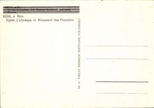 VINTAGE POSTCARD Kehl has the Rhine Catholic church and Monument of the Pioneers