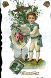 VINTAGE POSTCARD Fantasy Child Flowers April 1st Heart