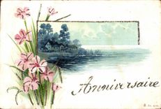 VINTAGE POSTCARD Annviversaire Flowers