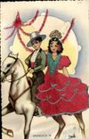 CPA Folklore Costune Andalucia Femme Cheval