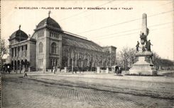 VINTAGE POSTCARD Barcelona Palacio De Bellas Artes Y Monumento has Ruis Y Taulet