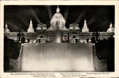 VINTAGE POSTCARD Barcelona Palacio Nacional of noche
