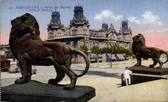 VINTAGE POSTCARD Barcelona Junta del Puerto Lion