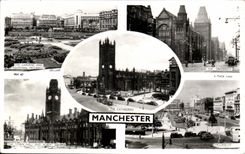 MODERN CARD Manchester Gardens and Fountain Piccadilly University Albert Square