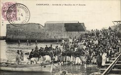 VINTAGE POSTCARD Casablanca Arrived of the 3rd Battalion of the 1st Zouaves Morocco Militaria