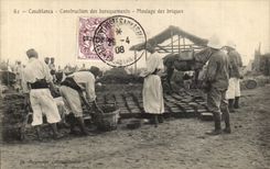 VINTAGE POSTCARD Casablanca Construchion of the hutments Moulding of the bricks Countryside of Marox 1907 1908 Militaria