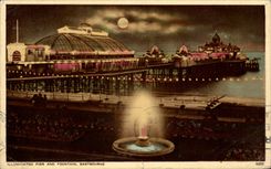 VINTAGE POSTCARD Illuminated Pier And Fountain Eastbourne
