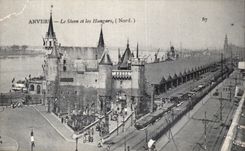 POSTAL Amberes Steen de la VENDIMIA y hangares