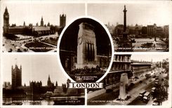 VINTAGE POSTCARD London Parliament Public garden Trafalgar and Whitehall Cenotaph