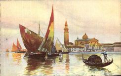 VINTAGE POSTCARD Venezia Iscale di san Giorgio Boats