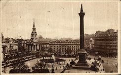 VINTAGE POSTCARD London Nelson S column Trafalgar public garden