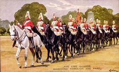 CPA The Life Guards Marching Through The Park Militaria 
