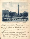 VINTAGE POSTCARD London Trafalgar Public garden and Large Hotel