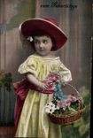 VINTAGE POSTCARD Child with the basket of flowers