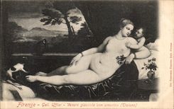 La rozadura Uffizi de Firenze de la POSTAL de la VENDIMIA Venerates el omorino Ticiano del idiota del giacente