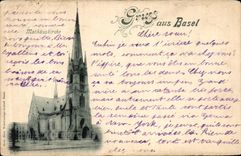 VINTAGE POSTCARD Mathauskirche Gruss aus Basel