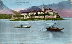 Barco de del Pescatori Vista DA Levante de la POSTAL de la VENDIMIA de Lago Maggiore Insulated