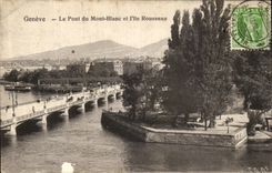 VINTAGE POSTCARD Geneva the Bridge of Mont Blanc and I Rousseau
