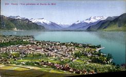 CPA Vevey Vue Generale et Dents du Midi