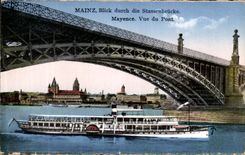 El durch de Maguncia Blick de la POSTAL de la VENDIMIA muere Stassenbruke Maguncia considerada del barco del puente