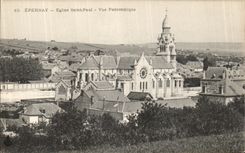 VINTAGE POSTCARD Epernay Saint Paul Church Panoramic View