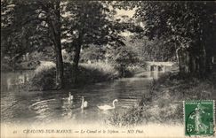 VINTAGE POSTCARD Trawl nets On the Marne the Canal and the Siphon Swans