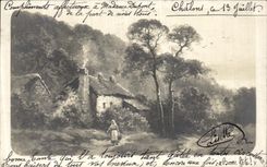 VINTAGE POSTCARD Trawl nets House in the countryside