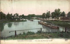 VINTAGE POSTCARD Trawl nets On the Marne Seen from of the Bridge of the Canal barge Boat