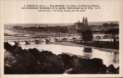 CPA Tours Vue generale La Loire Le Pont de Pierre La Cathedrale St Gatien