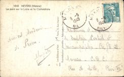 POSTAL Nevers de la VENDIMIA el puente en el Loire y la catedral