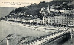 VINTAGE POSTCARD Grenoble New Bridge of suspended iron and Quay Stone quarry