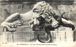 VINTAGE POSTCARD Grenoble the Lion Monumental Fountain of Sapey Snake
