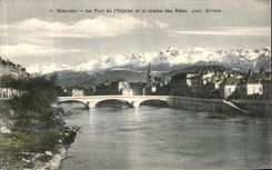 VINTAGE POSTCARD Grenoble the Bridge of L Hospital and the Alpine range