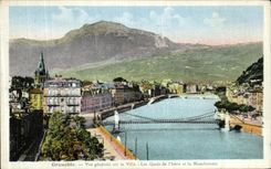 VINTAGE POSTCARD Grenoble View on the City Quays of L Isere and Moucherotte